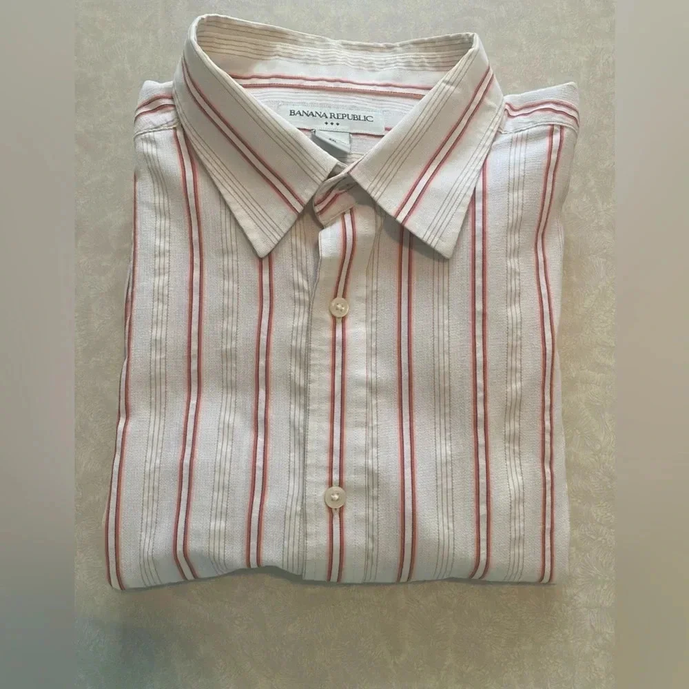 Banana Republic Men's Long Sleeve Shirt 100% Cotton‎ Cream Stripe Size XX Large